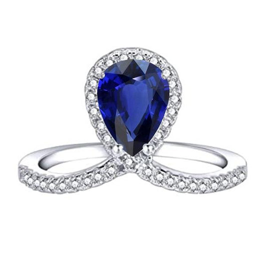 Pear Halo Diamant Ring Enhancer Natürlicher blauer Saphir 3,50 Karat - harrychadent.de