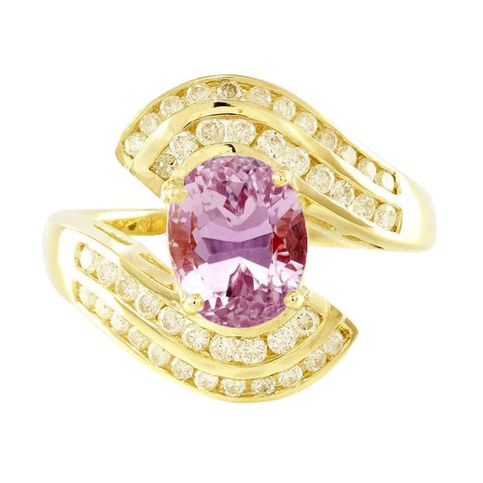 Pink Kunzit Fancy Aus der Erde Abgebauter Natürlicher Diamant Ring 15 Karat Gelbgold 14K