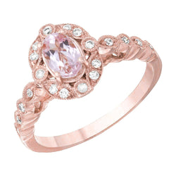 Pink Kunzit und Lünette Aus der Erde Abgebauter Natürlicher Diamanten Ring 13.30 Karat Roségold 14K