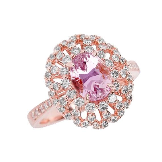 Pink Oval Cut Kunzit Diamant Ring Lady Rose Gold Schmuck 14 Ct - harrychadent.de
