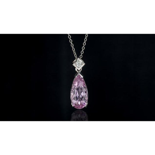 Pink Pear Cut Kunzit und Diamant Halskette Anhänger 16,25 Karat Neu - harrychadent.de