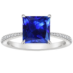 Princess Ceylon Saphir & runder Aus der Erde Abgebauter Natürlicher Diamantring 5,75 Karat Weißgold
