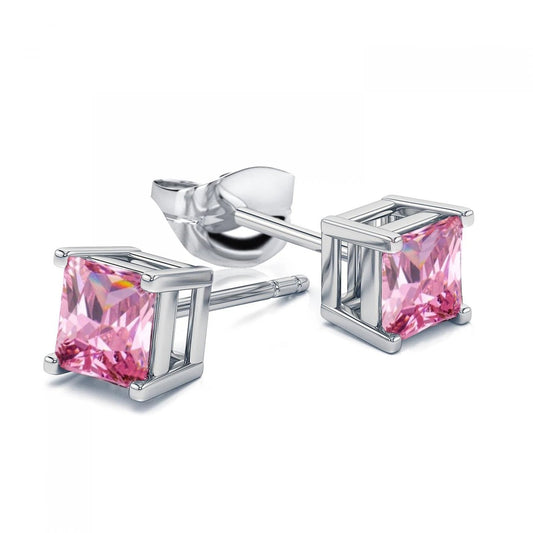 Princess Cut Prong Set 4 Karat Rosa Saphir Ohrstecker Weißgold - harrychadent.de