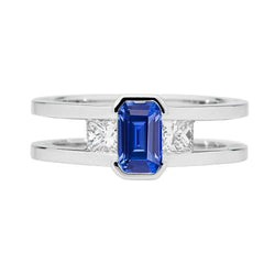 Princess Aus der Erde Abgebauter Natürlicher Diamant 3 Stone Smaragd Saphir Ring Split Shank 1,25 Karat