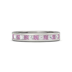 Princess Aus der Erde Abgebauter Natürlicher Diamant Pink Saphirband 2,40 Karat Weißgold 14K