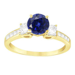 Princess Aus der Erde Abgebauter Natürlicher Diamant & Runden Blue Saphir Ring 3,50 Karat Kanalset