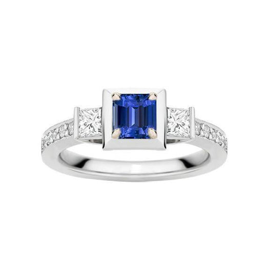 Princess Diamant & Smaragd Saphir Verlobungsring Zweifarbig 2 Karat - harrychadent.de