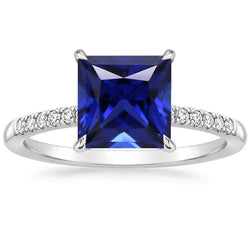 Princess Solitaire Accents Ring Blauer Saphir und Aus der Erde Abgebauter Natürlicher Diamant 5,5 Karat