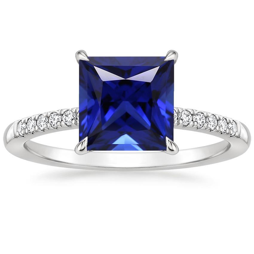 Princess Solitaire Accents Ring Blauer Saphir und Diamant 5,5 Karat - harrychadent.de