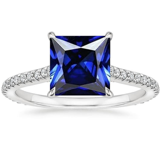 Princess Solitaire Ring 6 Karat Ceylon Saphir mit Pave Set Akzenten - harrychadent.de