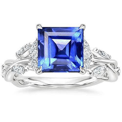 Prinzessin Cut Blauer Saphir Diamantring 6,75 Karat Ausgefallener Schmuck