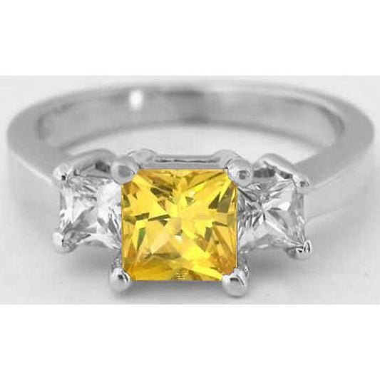 Prinzessin Aus der Erde Abgebauter Natürlicher Diamant Gelber Saphir Ring 5 Karat 3 Steine Weißgold 14K