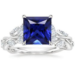 Prinzessin Edelsteinring mit Aus der Erde Abgebauter Natürlicher Diamantakzenten Ceylon Saphir 6 Karat