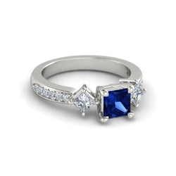 Prinzessin Runden Aus der Erde Abgebauter Natürlicher Diamant Ceylon Saphir Ring 2.50 Karat Weißgold 14K