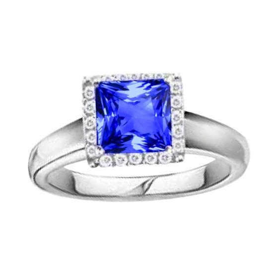 Prinzessin Shaped Ceylon Saphir Diamanten Edelstein Ring 5.40 Karat