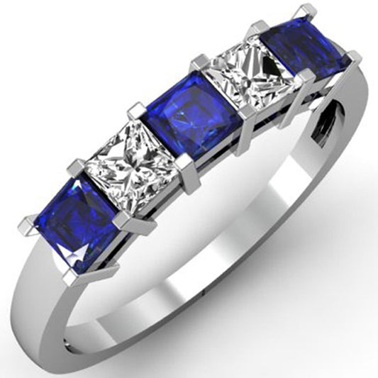 Prinzessinnenschnitt Ceylon Saphir Diamanten 5 Steine Ring 1.75 Ct