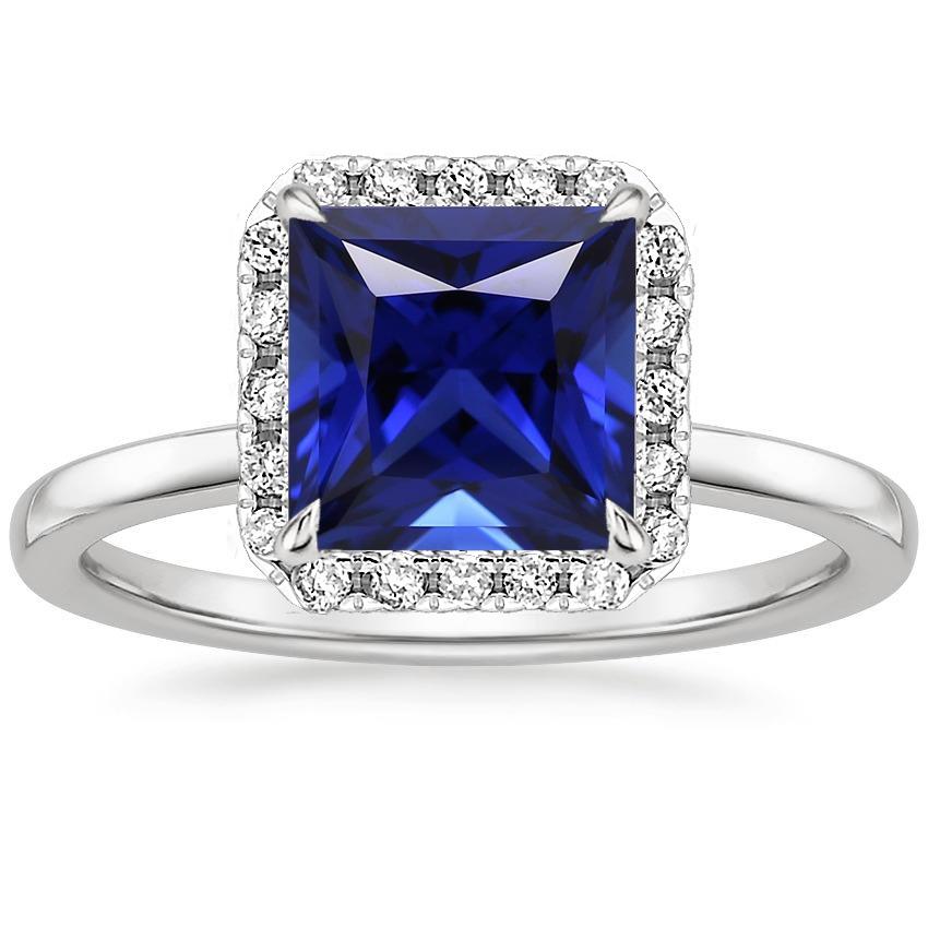 Quadratischer Halo-Diamantring mit blauem Ceylon-Saphir 5,50 Karat - harrychadent.de