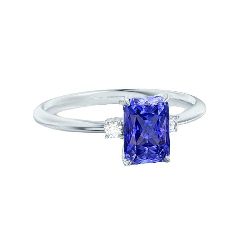 Radiant 3 Stone Blue Saphir Ring 1,25 Karat kleine runde Diamanten - harrychadent.de