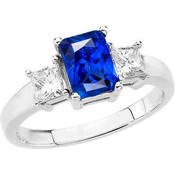 Radiant 3 Stone Blue Saphir Ring & Princess Aus der Erde Abgebauter Natürlicher Diamants 3 Karat