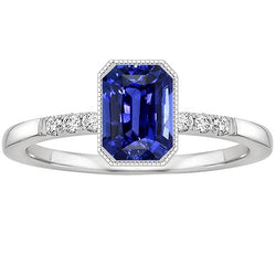 Radiant Cut Lünette Set Ring Ceylon Saphir & Aus der Erde Abgebauter Natürlicher Diamant 3,50 Karat
