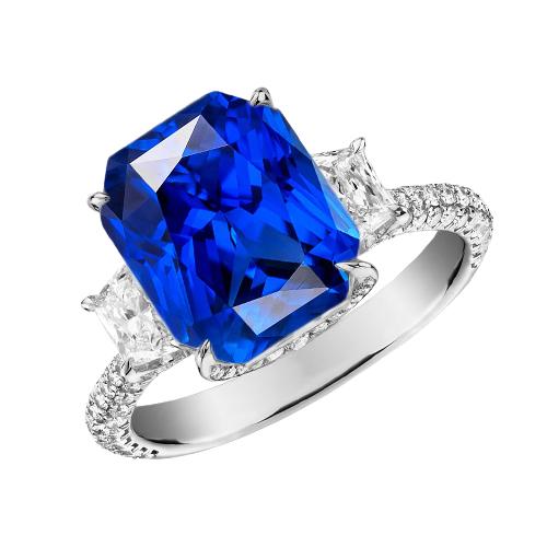 Radiant Diamant 3 Stone Saphir Ring mit Akzenten 4,50 Karat Gold - harrychadent.de