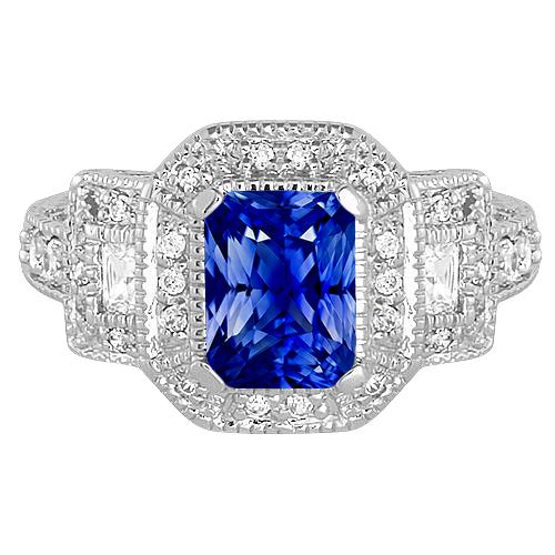 Radiant Halo Ring Antik-Stil Blauer Saphir & Diamanten 3 Karat - harrychadent.de