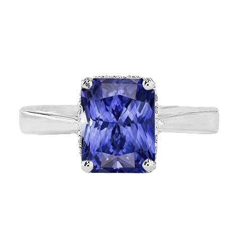 Radiant Solitaire 2 Karat blauer Saphirring umgekehrter konischer Schaft - harrychadent.de