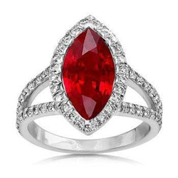 Red Marquise Cut Halo Rubin Aus der Erde Abgebauter Natürlicher Diamantring Weißgold 5,55 Ct