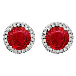 Red Ruby Halo Aus der Erde Abgebauter Natürlicher DiamantDamen Ohrstecker Krappenset 9,10 Ct. WG 14K