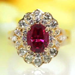 Ring 6,75 Karat Roter Turmalin Und Weiße Aus der Erde Abgebauter Natürlicher Diamanten Weißgold 14K