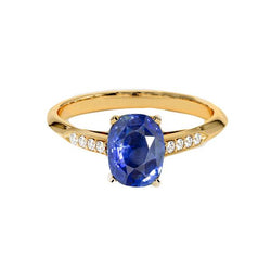 Ring aus Gelbgold mit Diamanten und blauem Saphir im Vintage-Stil 6.50 Karat 14K