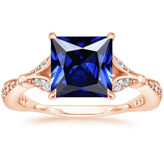 Ring aus Roségold mit Akzenten Princess Cut Blauer Saphir 5,50 Karat - harrychadent.de