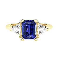 Ring aus Smaragd blauem Saphir mit 3 Steinen und Billionen Aus der Erde Abgebauter Natürlicher Diamanten 2,50 Karat