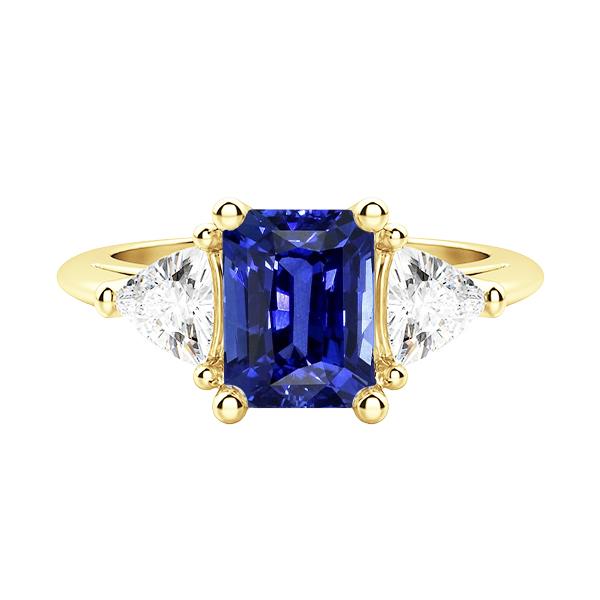 Ring aus Smaragd blauem Saphir mit 3 Steinen und Billionen Diamanten 2,50 Karat