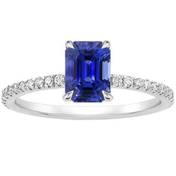 Ring aus Weißgold mit Aus der Erde Abgebauter Natürlicher Diamant und smaragdblauem Saphir, 4 Karat Pave-Fassung