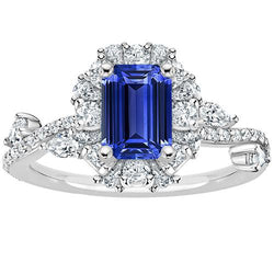 Ring im Blumenstil Smaragd Sri Lanka Saphir & Aus der Erde Abgebauter Natürlicher Diamant 5 Karat
