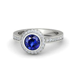 Ring mit 3 Kt Ceylon Saphir Aus der Erde Abgebauter Natürlicher Diamanten im Rundschliff Weißgold 14K