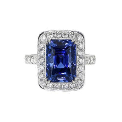 Ring mit Aus der Erde Abgebauter Natürlicher Diamanten und srilankischem Saphir im antiken Stil 9.50 Karat Gold 14K