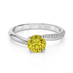Ring mit Krappen, Rundschliff, 3,50 ct, Gelber Saphir mit Aus der Erde Abgebauter Natürlicher Diamanten