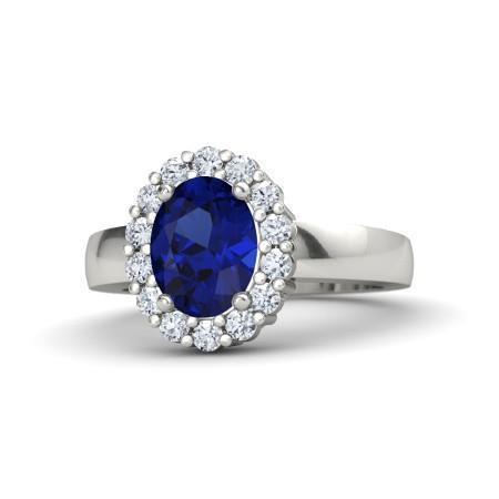 Ring mit Saphir und Aus der Erde Abgebauter Natürlicher Diamanten im Rundschliff 2.50 ct Weißgold 14K