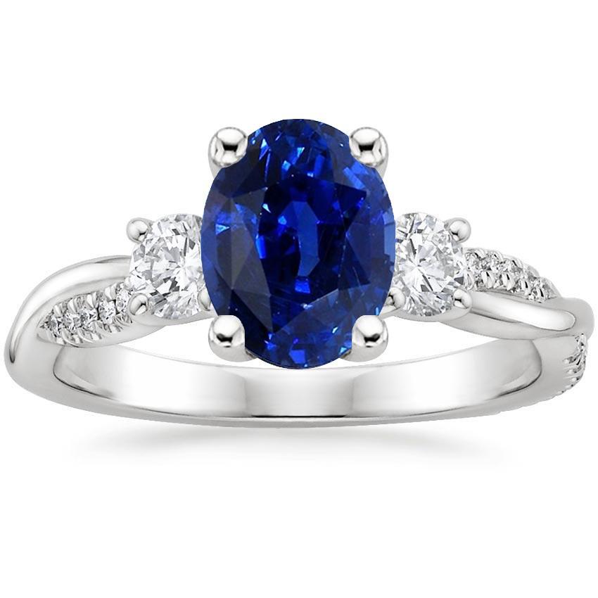 Ring mit drei Steinen Ovaler blauer Saphir & runde Diamantakzente 4 Karat - harrychadent.de