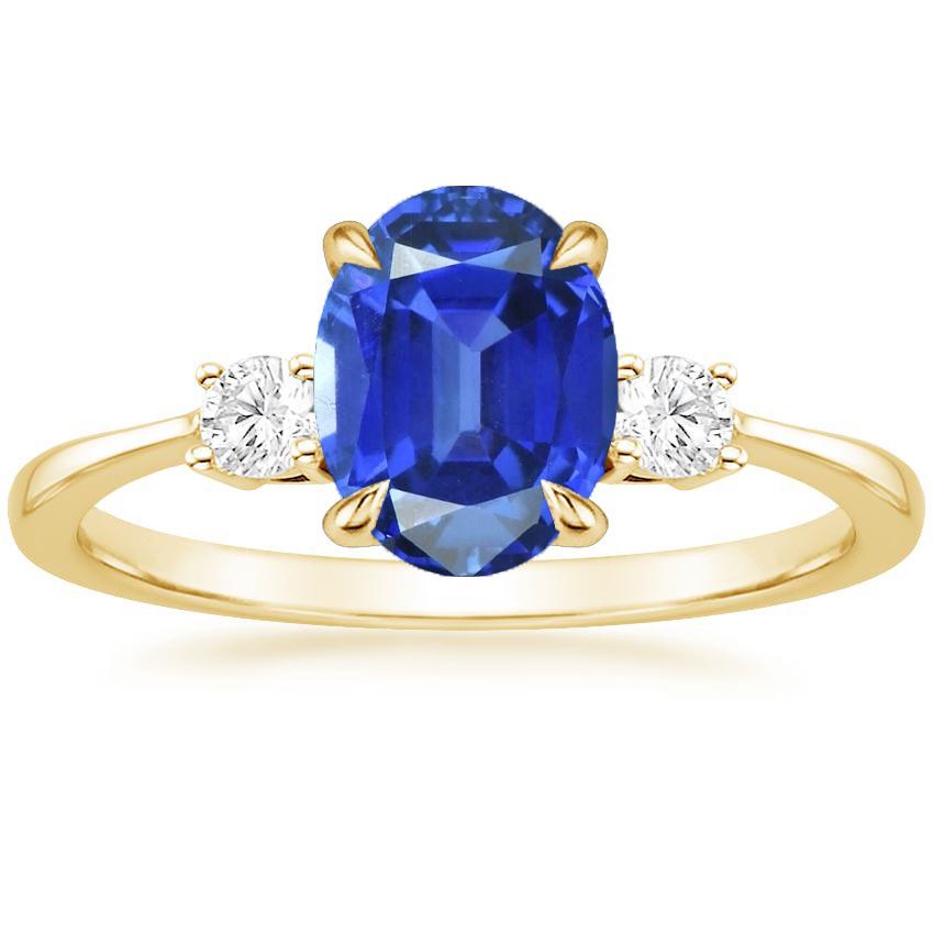 Ring mit drei Steinen, oval, blauer Saphir und runder Diamant, Gold 5,50 Karat - harrychadent.de