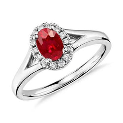 Ring mit rotem Rubin und rundem Aus der Erde Abgebauter Natürlicher Diamant im Ovalschliff Weißgold 3,25 Karat