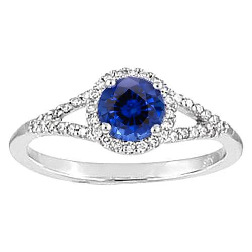 Ring mit rundem Ceylon-Saphir und Aus der Erde Abgebauter Natürlicher Diamanten. 4.51 ct Weißgold 14K
