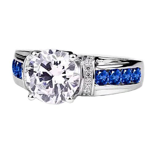Ring mit runden Diamanten und blauen Saphiren, 3 Karat - harrychadent.de