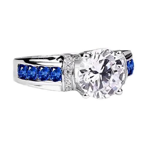 Ring mit runden Diamanten und blauen Saphiren, 3 Karat - harrychadent.de