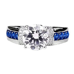Ring mit runden Diamanten und blauen Saphiren, 3 Karat