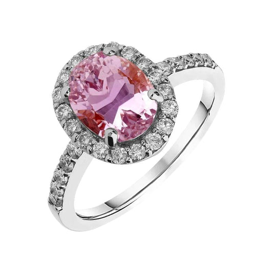 Rosa Kunzit im Ovalschliff mit Aus der Erde Abgebauter Natürlicher Diamantring 13 Kt. Weißgold 14K