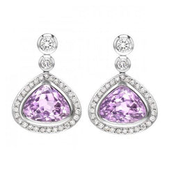 Rosa Kunzit mit Aus der Erde Abgebauter Natürlicher Diamanten 23.50 ct Ohrhänger Weißgold 14K