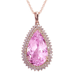Rosa Kunzit mit Aus der Erde Abgebauter Natürlicher Diamanten 25,35 ct Anhänger Halskette Roségold 14K